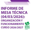 Informe de Mesa T�cnica: instrucciones de organizaci�n y funcionamiento de los centros p�blicos (curso 2026-2027)